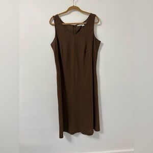 Spiegel Brown 100% Linen V -Neck Sleeveless Back Zip Shift Dress Sz 18W